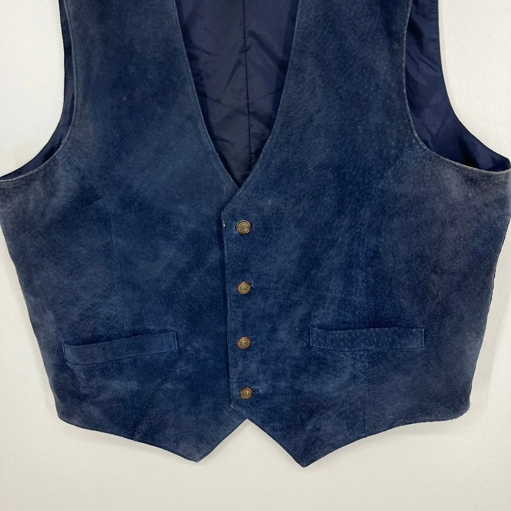 Arizona Jean Company Mens Blue Suede Leather Vest Cinch Back Medium